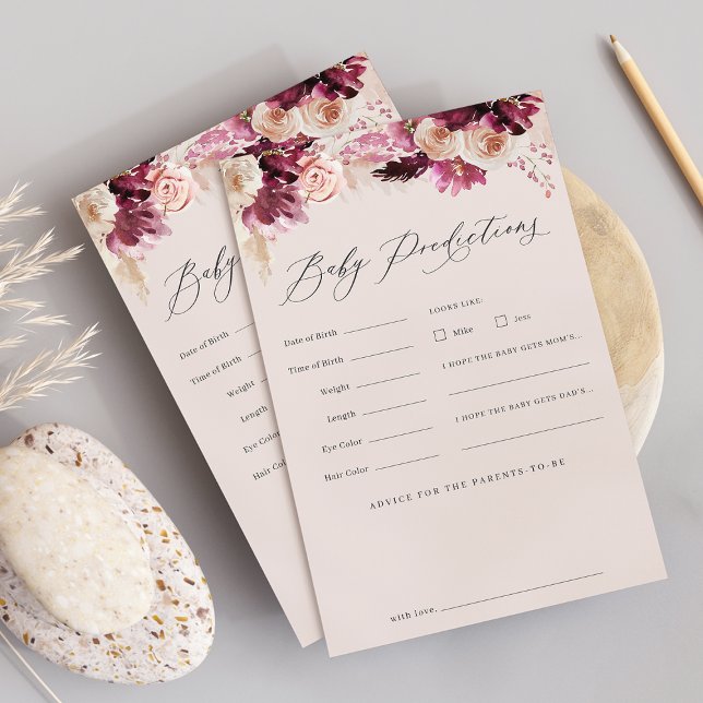Hoja de juego de predicciones para baby shower flo (Subido por el creador)