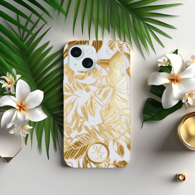 Hoja de Monstera de Oro de Lujo  (Elegant Gilded Gold-Look Monstera Leaf iPhone 15 Case)