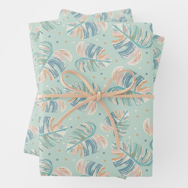 Hoja de Monstera - Turquesa, Verde, Coral, Mostaza (In situ)