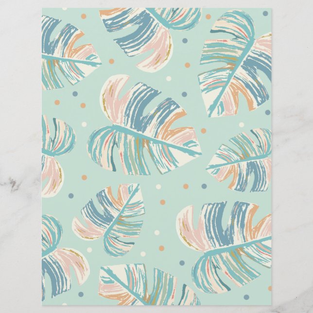 Hoja de Monstera - Turquesa, Verde, Papel de cuade (Anverso)