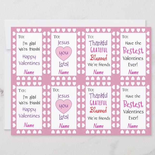 Hoja de ocho valentines para niños (Anverso)