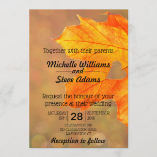 Hoja De Otoño Con Invitación A La Boda Del Corazón