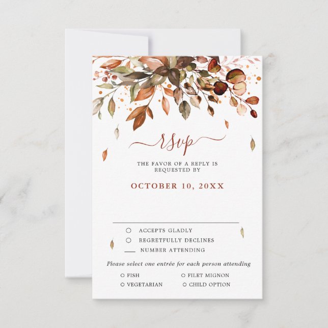 Hoja de otoño de boda rústica de campo RSVP Coche (Anverso)