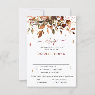 Hoja de otoño de boda rústica de campo RSVP Coche