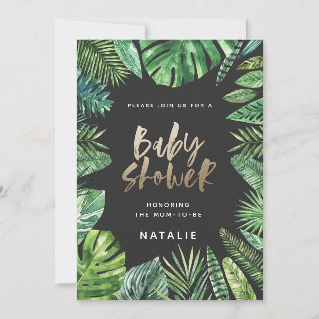Hoja de palma tropical y tarjeta de ducha de bebé  (Anverso)