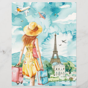 Hoja de Papel Acuarela Viajes Mujer Wanderlust