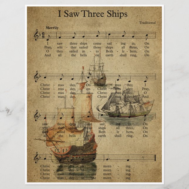 Hoja de papel Arte de música - Vi tres barcos (Anverso)