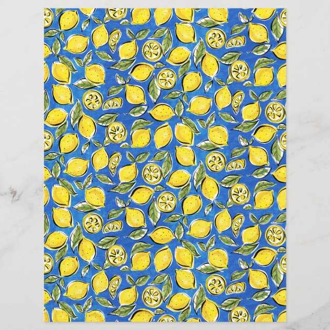 Hoja de papel azul amarillo patrón Lemons (Anverso)