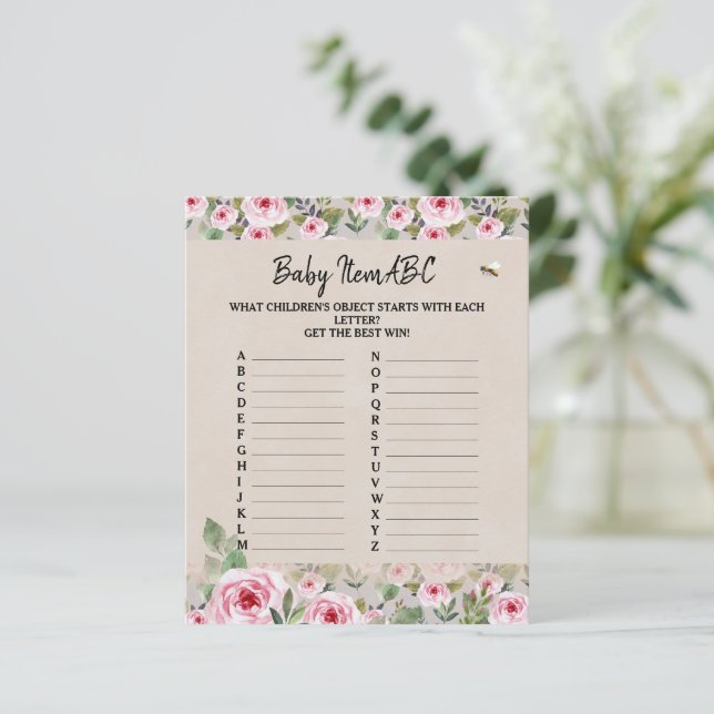 Hoja de papel Bebé juego de ducha "Baby Item ABC". (Anverso de pie)