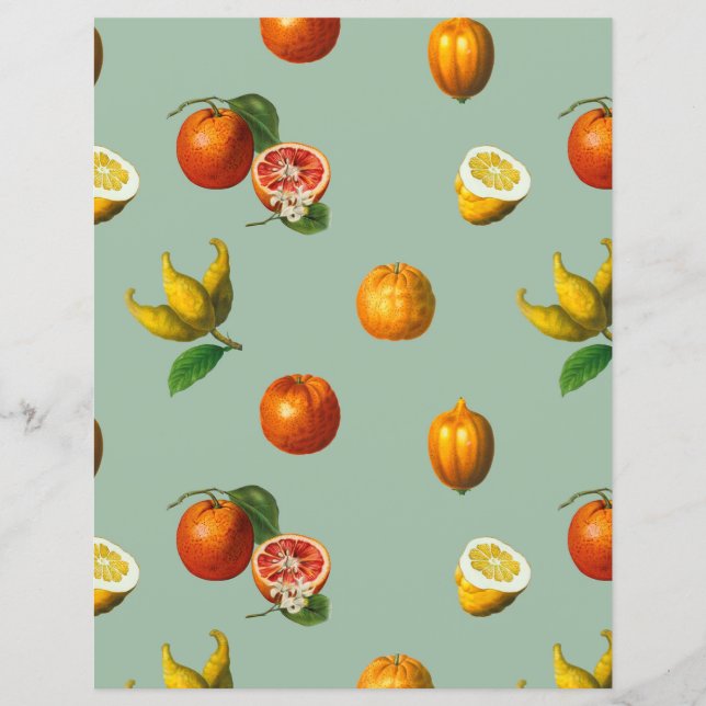 Hoja de papel botánico de cítricos de época (Anverso)