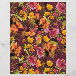 Hoja de papel con flores de tinta pintadas a mano