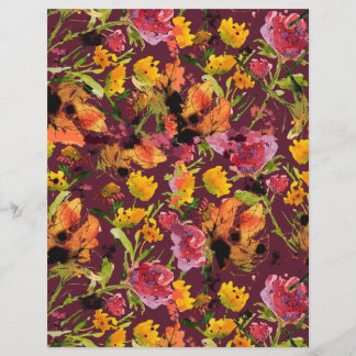 Hoja de papel con flores de tinta pintadas a mano