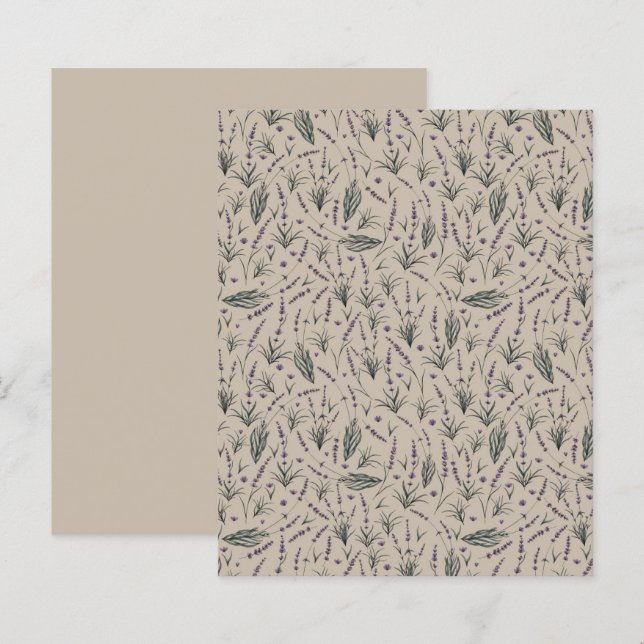 Hoja de papel con patrón botánico de lavanda (Anverso / Reverso)