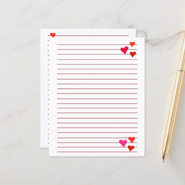 hoja de papel con renglones rojos y corazones (Anverso/Reverso In Situ)