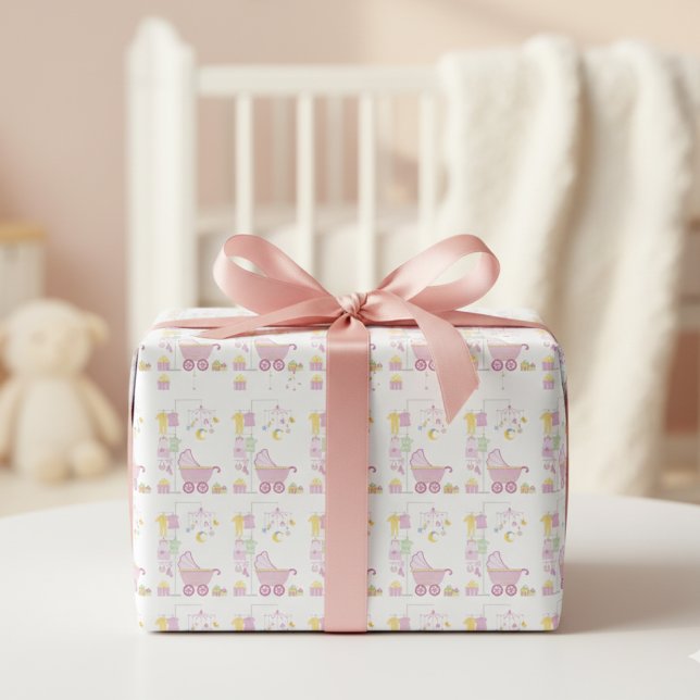 Hoja de papel de ajuste de Baby Shower rosa (Baby Shower Wrapping Paper )