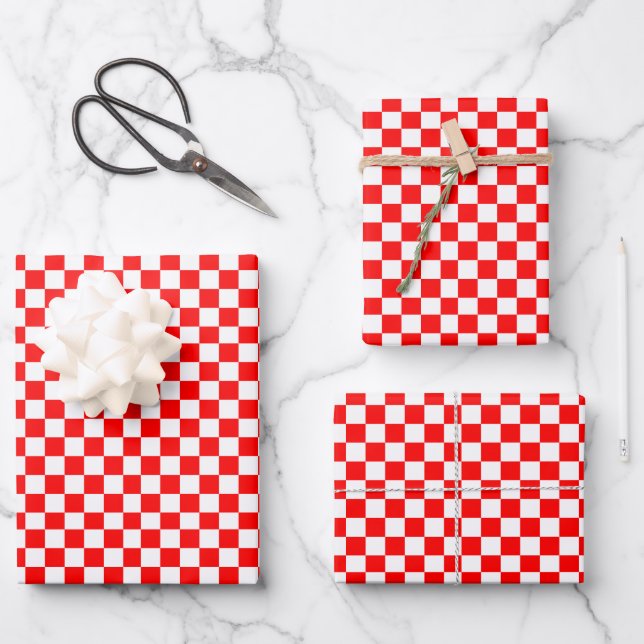 Hoja de papel de ajuste de cheques rojos y blancos (Anverso)
