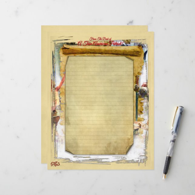 Hoja de papel de American Patriot Stationary 8.5x1 (Anverso/Reverso In Situ)