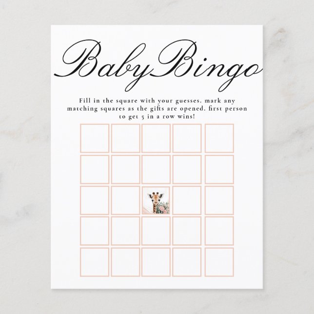 Hoja de papel de Bingo Baby Shower Giraffe Trendin (Anverso)
