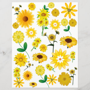 Hoja de papel de cartón de flores amarillas