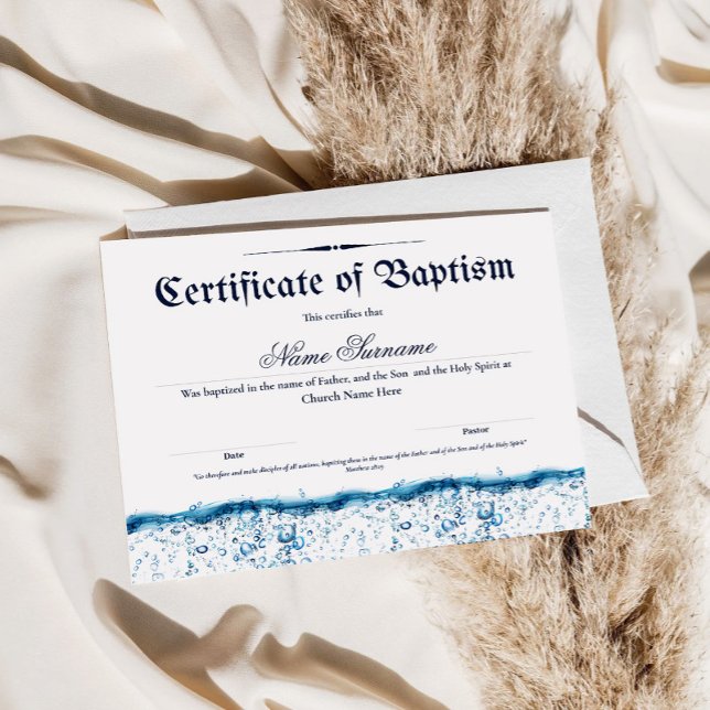 Hoja de papel de certificado de bautismo de agua (Subido por el creador)