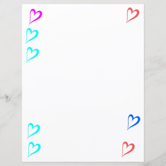 Hoja de papel de corazones rojos violeta azul (Anverso)