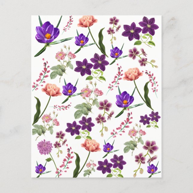 Hoja de papel de cuadernillo de flores moradas (Anverso)