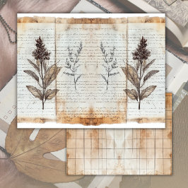 Hoja de papel de diario de chatarra botánica antig