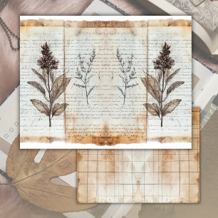 Hoja de papel de diario de chatarra botánica antig