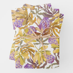 Hoja de papel de envolver botánico de flores silve