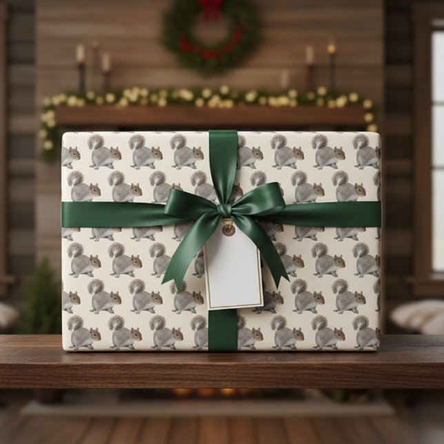 Hoja de papel de envolvimiento de ardilla adorable (Adorable Squirrel Wrapping Paper Sheet)