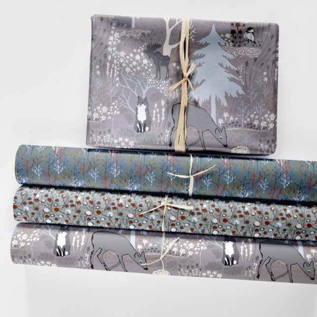 Hoja de papel de envolvimiento de Woodland Animals (Woodland Animals Winter Woods Wrapping Paper Sheet from Jenn's Emporium. )