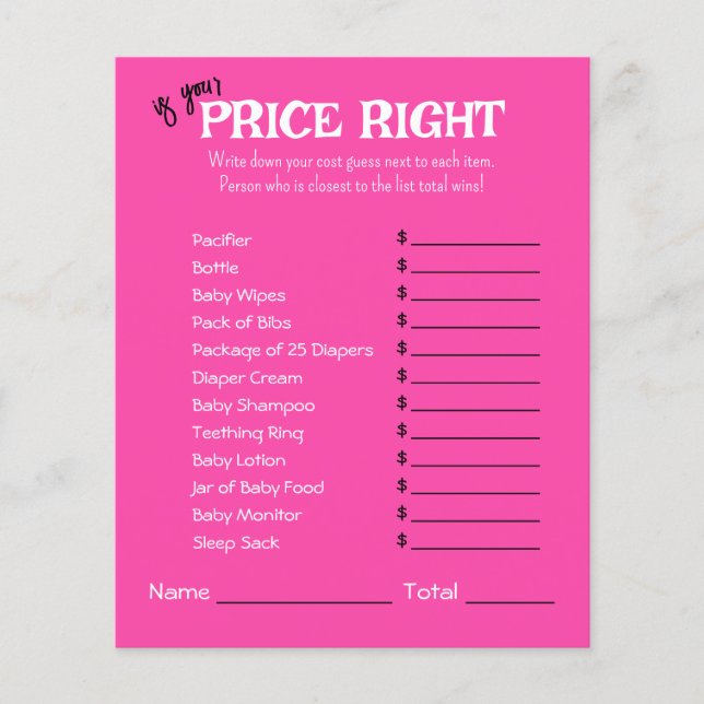 Hoja de papel de juego de Baby Shower a la derecha (Anverso)