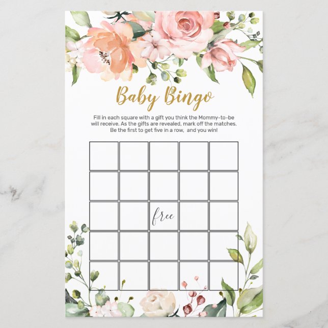 Hoja de papel de juego de bingo de Baby Shower con (Anverso)