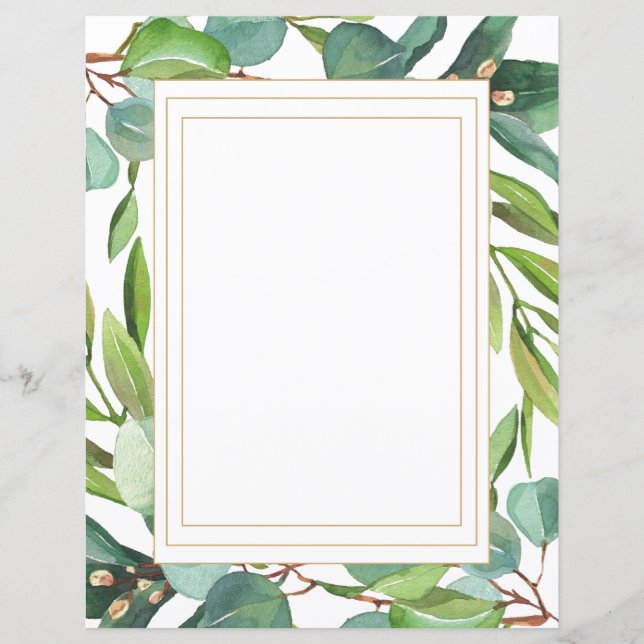 Hoja de papel de la acuarela botánica azul Eucalip (Anverso)