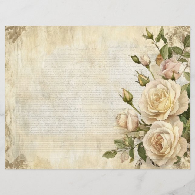 Hoja de papel de la vieja época floral de rosas bl (Anverso)