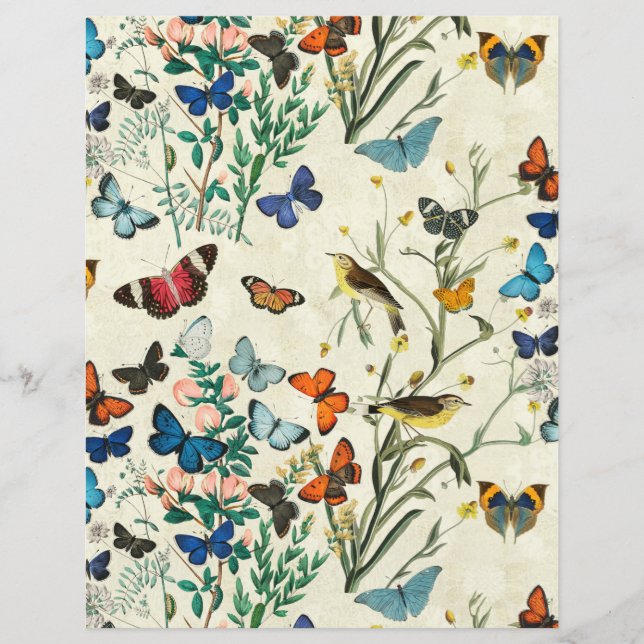 Hoja de Papel de Marfil Botánico de Mariposas Vint (Anverso)