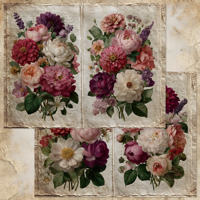 HOJA DE PAPEL DE MEDIA PÁGINA DE BOUQUET FLORAL VI (VICTORIAN FLORAL BOUQUET HALF-PAGE PAPER SHEET)