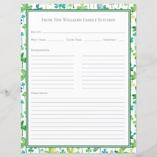 Hoja de papel de receta verde de tréboles