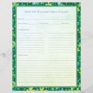 Hoja de papel de receta verde de tréboles del día