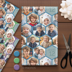 Hoja De Papel De Regalo 12 Collage de fotos - patrón de abeja hexagonal fu