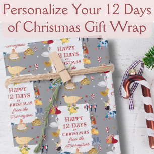 Hoja De Papel De Regalo 12 Días de Navidad Personalizados Cool Retro 