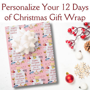 Hoja De Papel De Regalo 12 Días de Navidad Rosa Pastel Personalizado