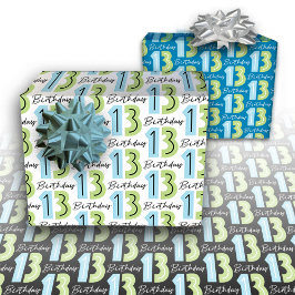 Hoja De Papel De Regalo 13.º cumpleaños Green Blue