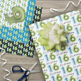 Hoja De Papel De Regalo 16.º cumpleaños Green Blue