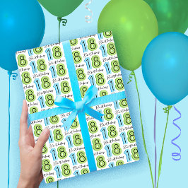 Hoja De Papel De Regalo 18.º cumpleaños Green Blue