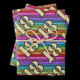 Hoja De Papel De Regalo 18.º cumpleaños número de oro Purpurina de la fran