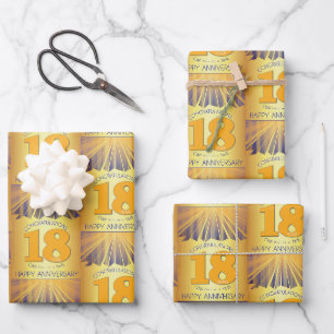 Hoja De Papel De Regalo 18 Año Cumpleaños de 12 Pasos Rayo Dorado