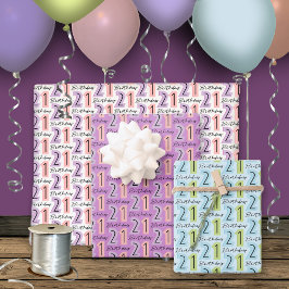 Hoja De Papel De Regalo 21.ª natalidad Púrpura Rosa