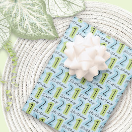 Hoja De Papel De Regalo 21.º cumpleaños Green Blue