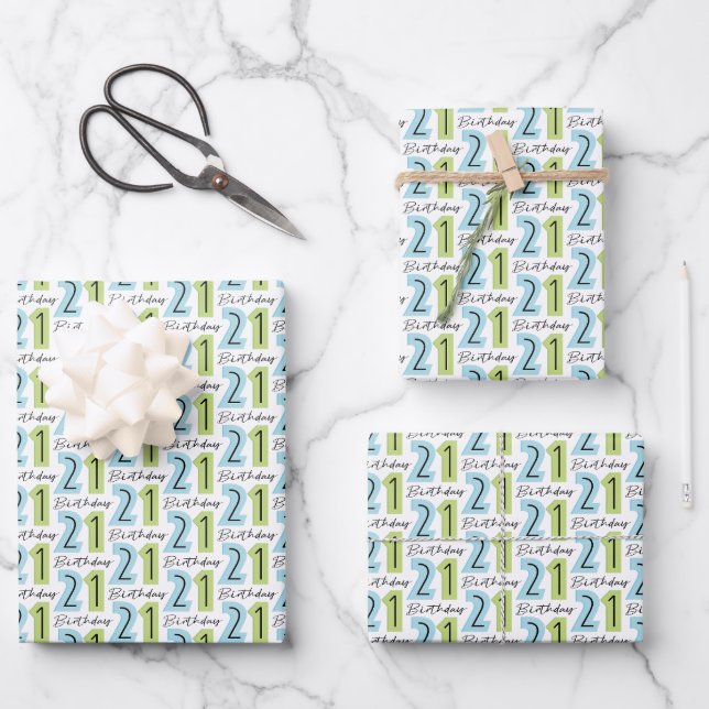 Hoja De Papel De Regalo 21.º cumpleaños Green Blue (Anverso)